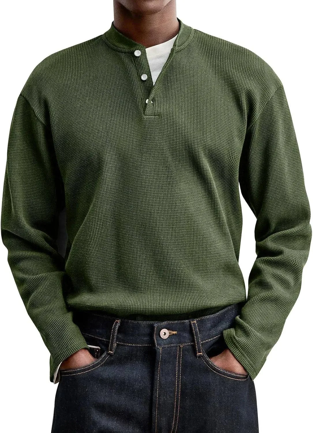 

Мужская футболка Henley с длинным рукавом, Casual Waffle, Slim Fit FQZWONG