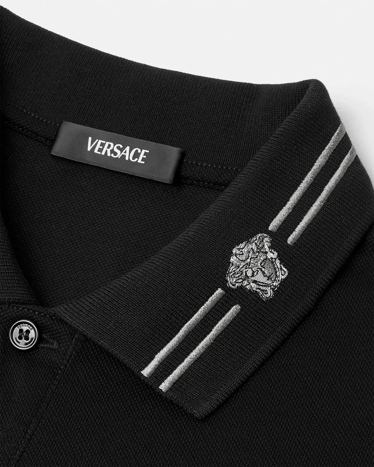 Поло с вышивкой Медузы VERSACE, черный — фото 2
