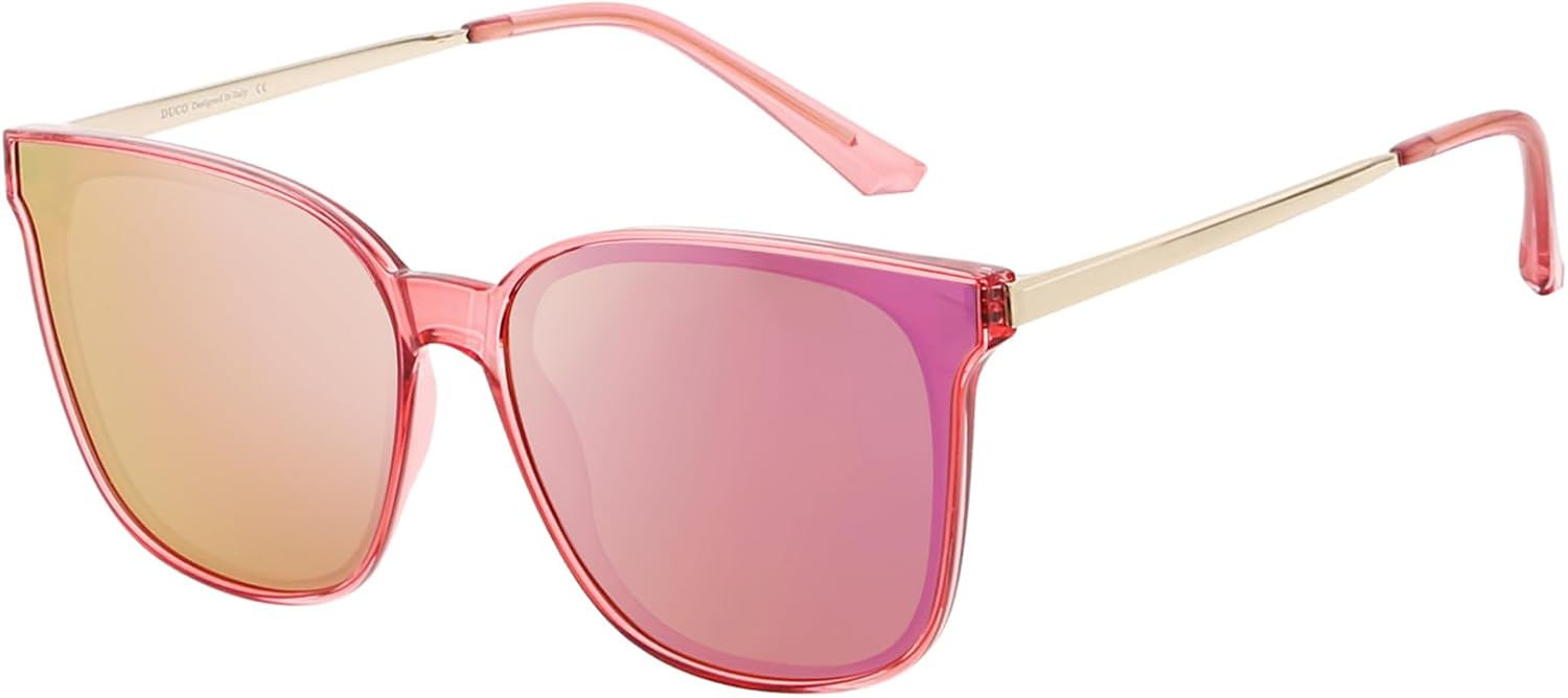 

Женские солнцезащитные очки DUCO Oversized Polarized Sunglasses Trendy Mirrored Shades Retro Round Vintage Light Weight UV400 Sun Glasses W016, 01- Transparent Pink Frame Pink Lens