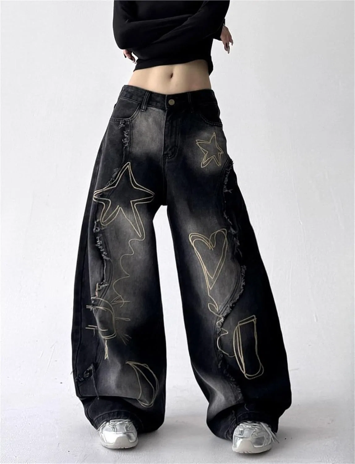 Джинсы Y2K Star Barrel Vintage Wide Leg, Черный — фото 3