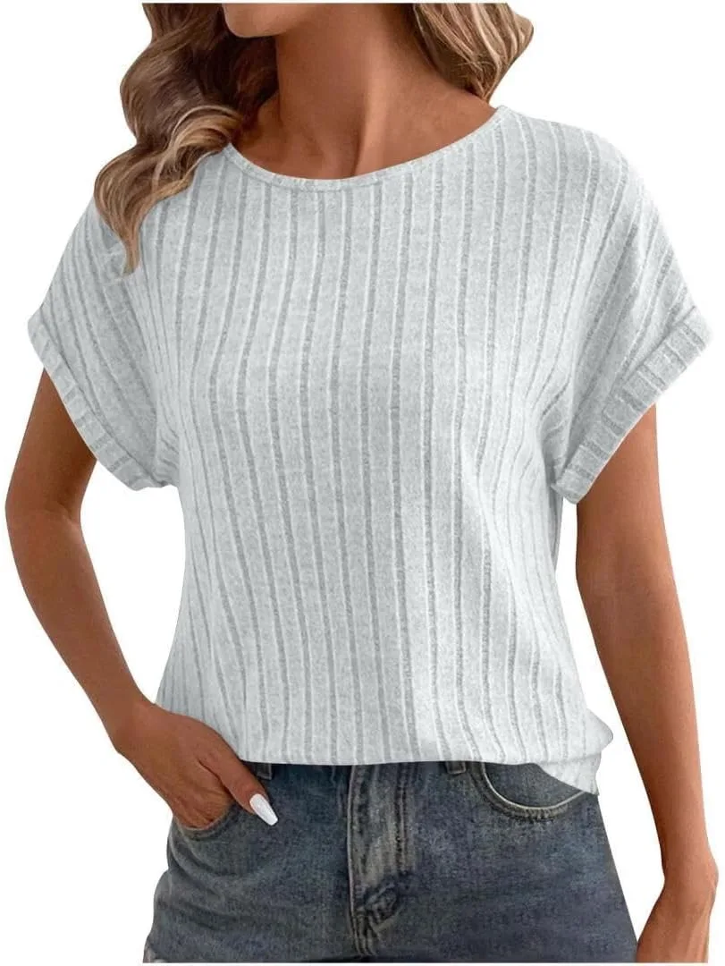 

Женский свитер с круглым вырезом и коротким рукавом, летний, легкий