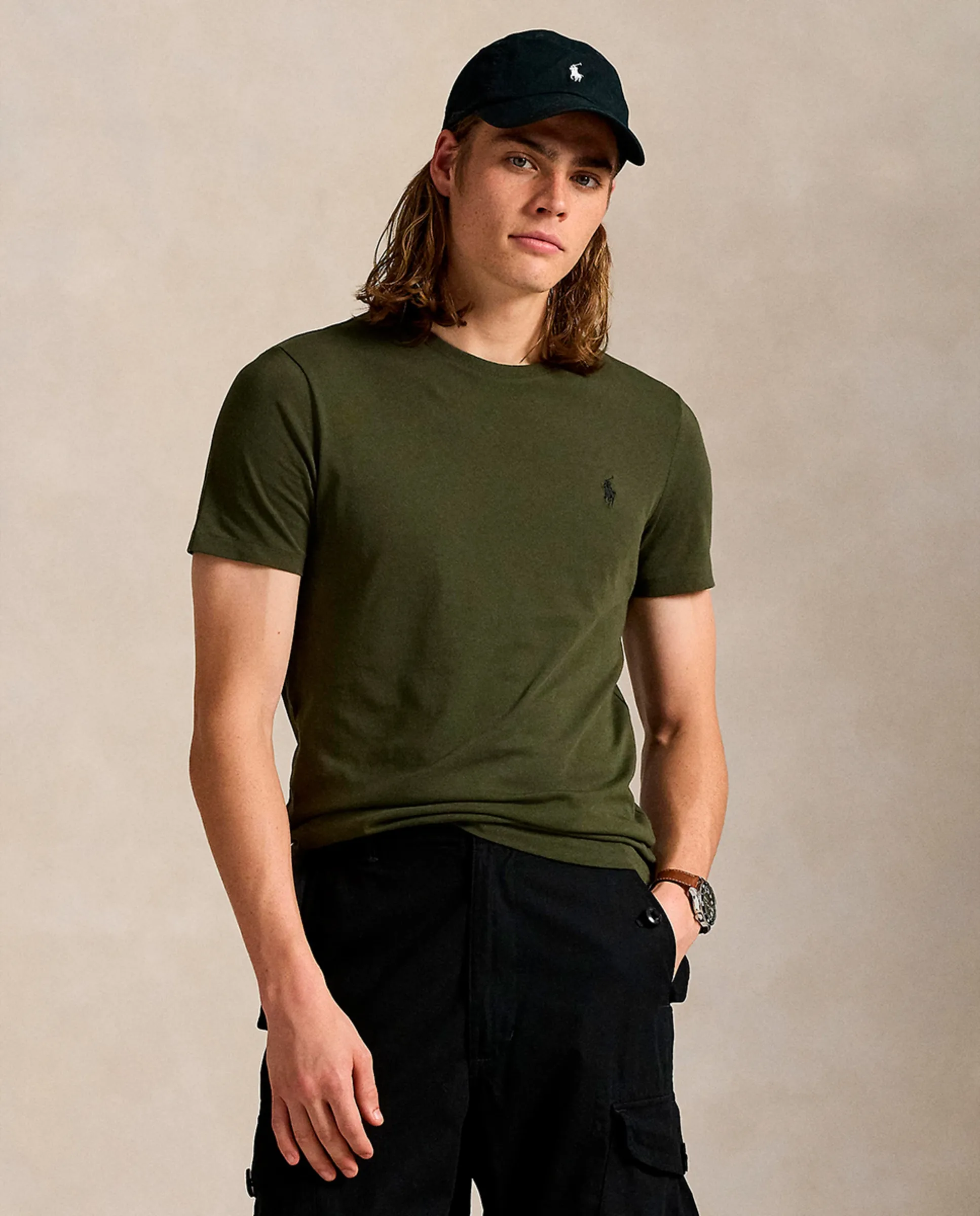 

Мужская трикотажная футболка Custom Slim Fit Polo Ralph Lauren, хаки
