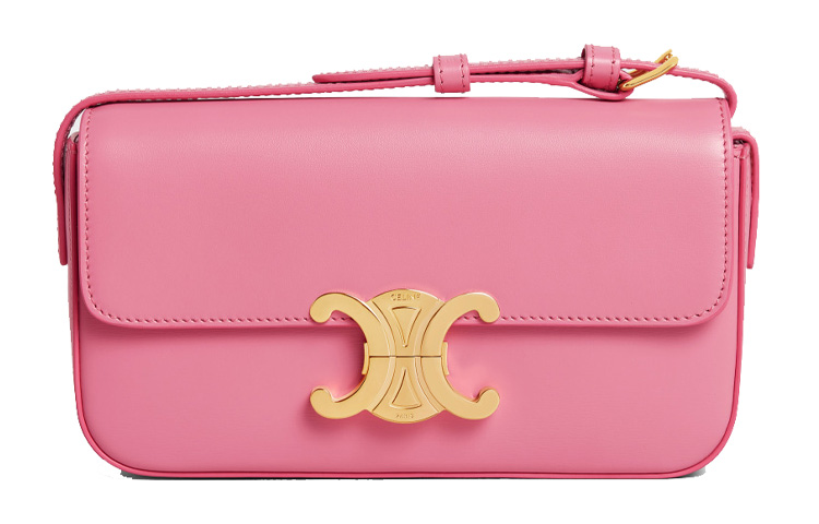 

CELINE Блестящая кожаная сумка через плечо из коровьей кожи, женская сумка через плечо ярко-розового цвета