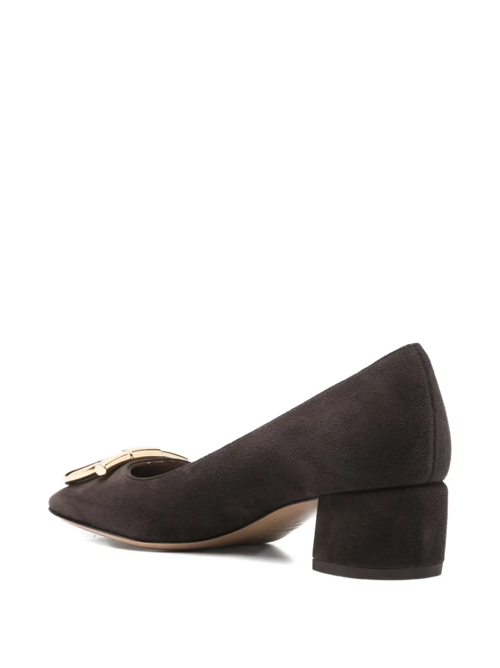 Туфли-лодочки с блочным каблуком, 40 мм, декорированные Gancini Ferragamo, коричневый — фото 3