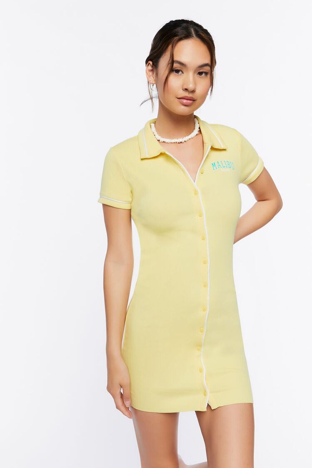 

Мини-платье Malibu California с графическим рисунком Forever 21, желтый