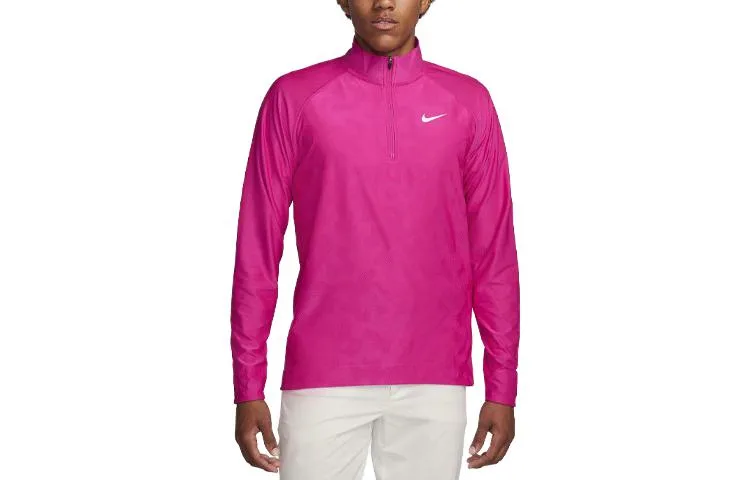 Nike Футболка Dri Fit мужская с воротником-стойкой, прямая, розово-красная — фото 2