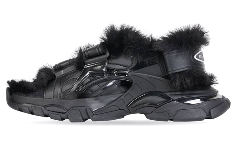 Кроссовки женские Balenciaga Track Sandal Fake Fur, черный
