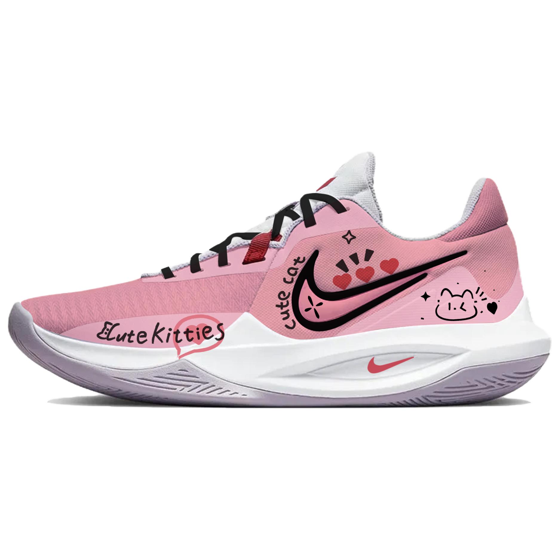 

Precision 6 милые котики амортизация, износостойкие низкие баскетбольные кроссовки мужские Nike, розовый