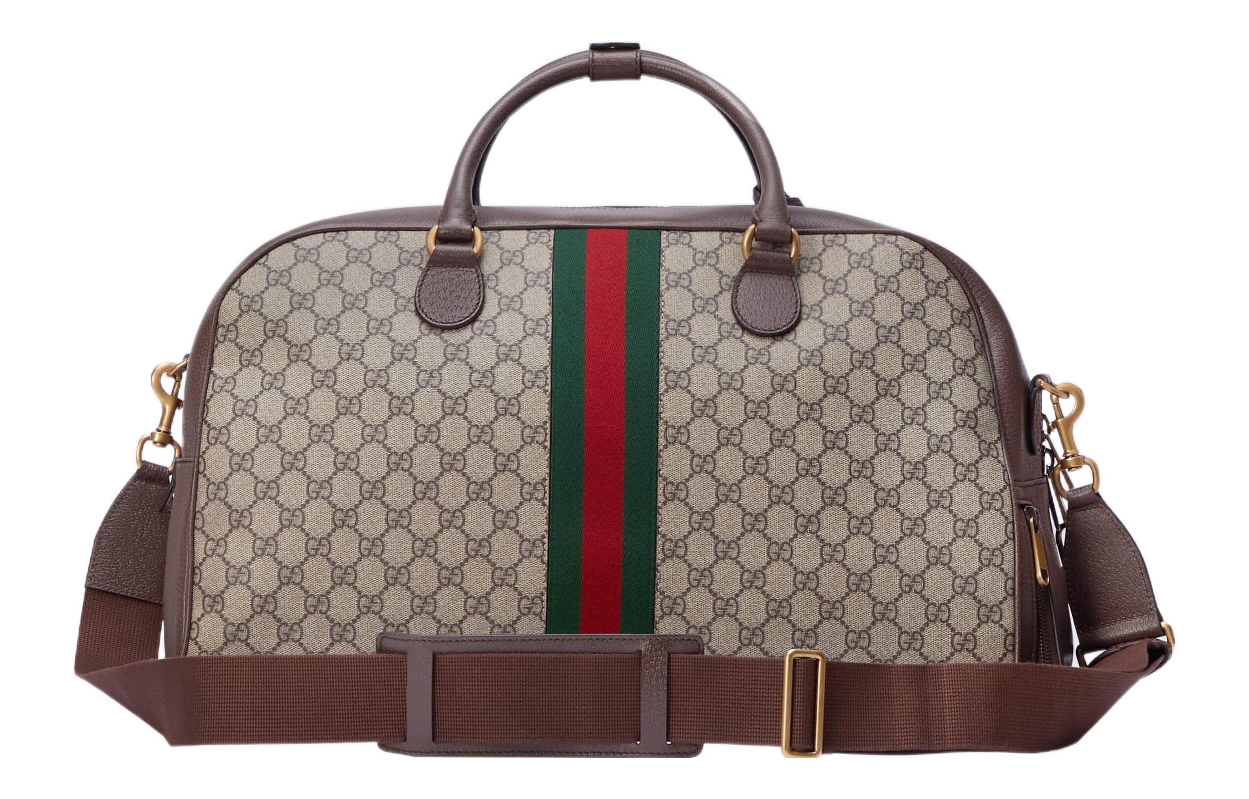 GUCCI Сумка через плечо из холста с кожаными деталями, кроссбоди, большая дорожная сумка для мужчин, brown — фото 3