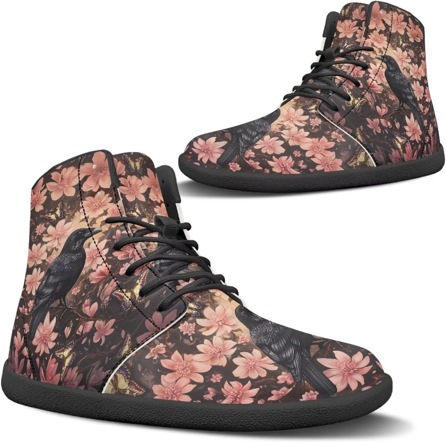 

Женские высокие кеды JoyLamoria Skull Rose из кожи, повседневные шнурованные туфли, модные кроссовки 2025 года для прогулок и тенниса, Bird Floral