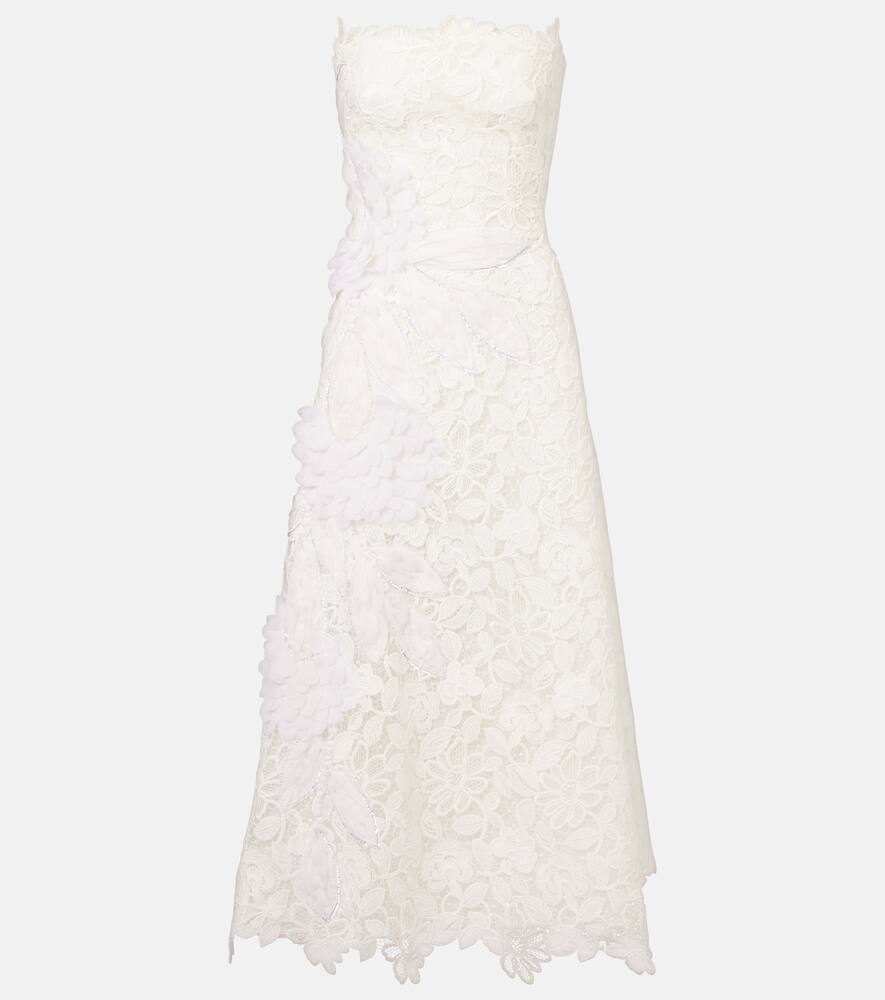 

Платье с кружевной аппликацией в виде цветов Costarellos, Off-White/White Applique