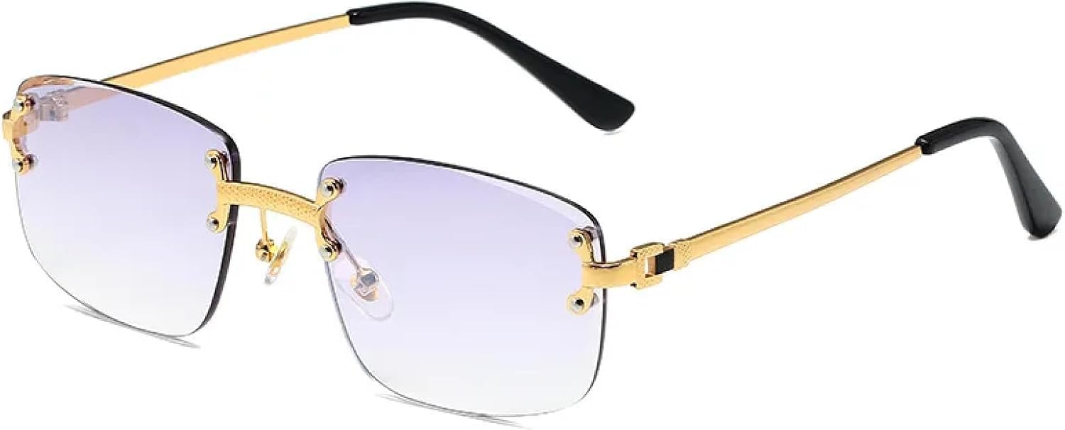 

Винтажные солнцезащитные очки без оправы с металлическими заклепками для женщин и мужчин в стиле панк, роскошные, с градиентным затемнением и защитой от УФ-излучения UV400 TYUVIVO, Mirror Purple