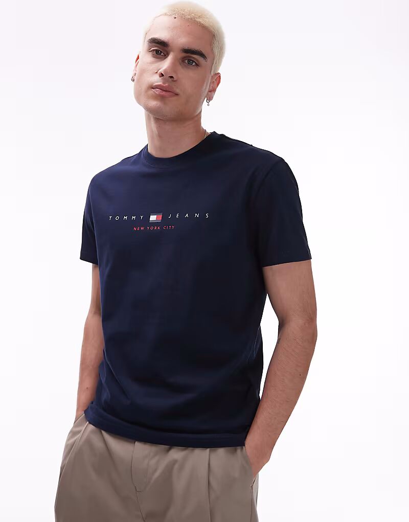 

Футболка Tommy Jeans с центральным линейным кроем темно-синего цвета