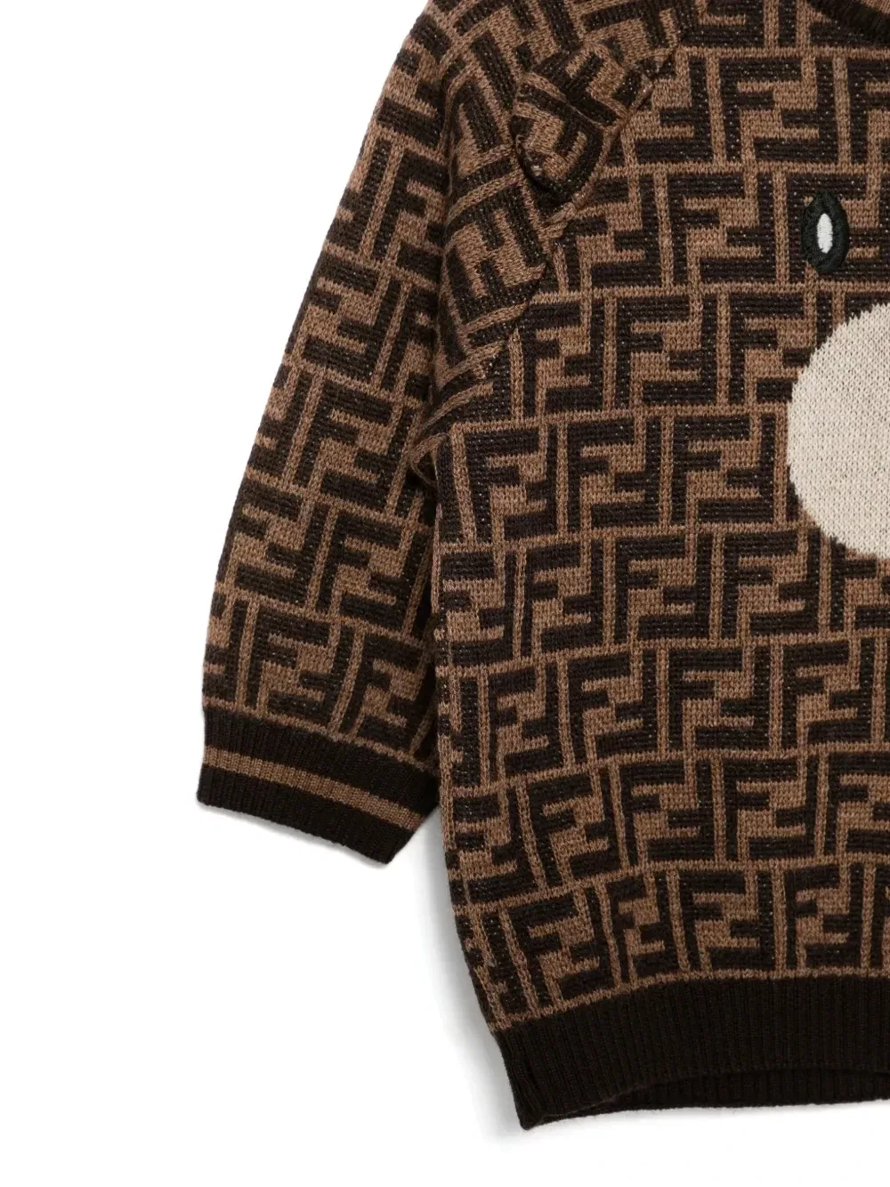 Шерстяной свитер с круглым вырезом Fendi Kids, коричневый — фото 3