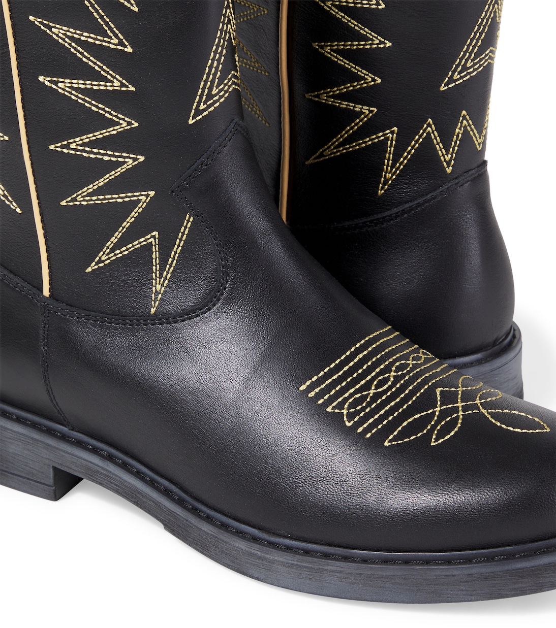 Вышитые кожаные сапоги Wish Star Golden Goose Kids, Black/Yellow — фото 4