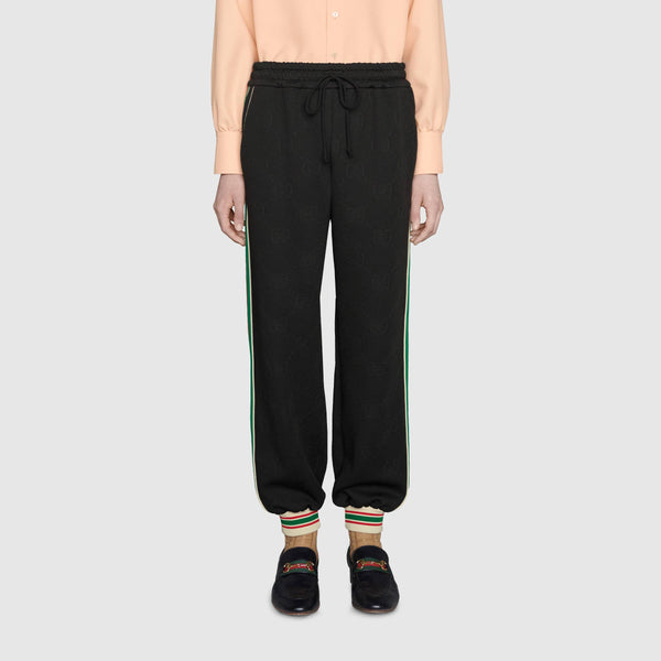 Брюки classic red green gg knit jogging sports pants black Gucci, черный — фото 3