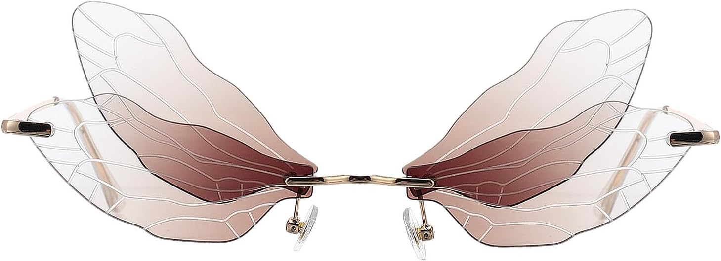 

Солнцезащитные очки в форме крыла, без оправы, с рисунком «крылья стрекозы», модные очки для женщин, для активного отдыха, повседневной носки, с защитой от УФ-излучения, коричневые ROMISBABA, Brown