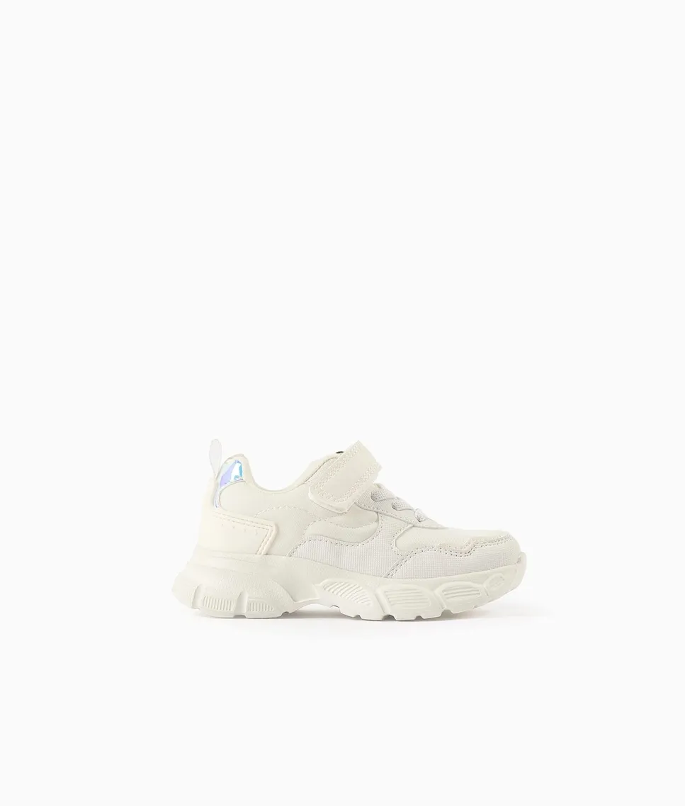 

Детские спортивные туфли для девочки с эластичными шнурками и застежкой-липучкой Zippy, белый