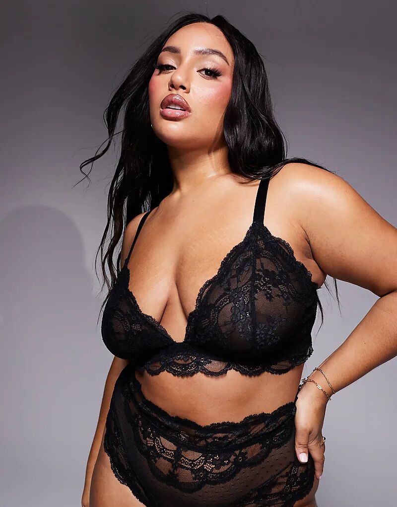 

Кружевной бюстгальтер-бралетт Curve Lola ASOS DESIGN удлиненный, черный Asos Curve