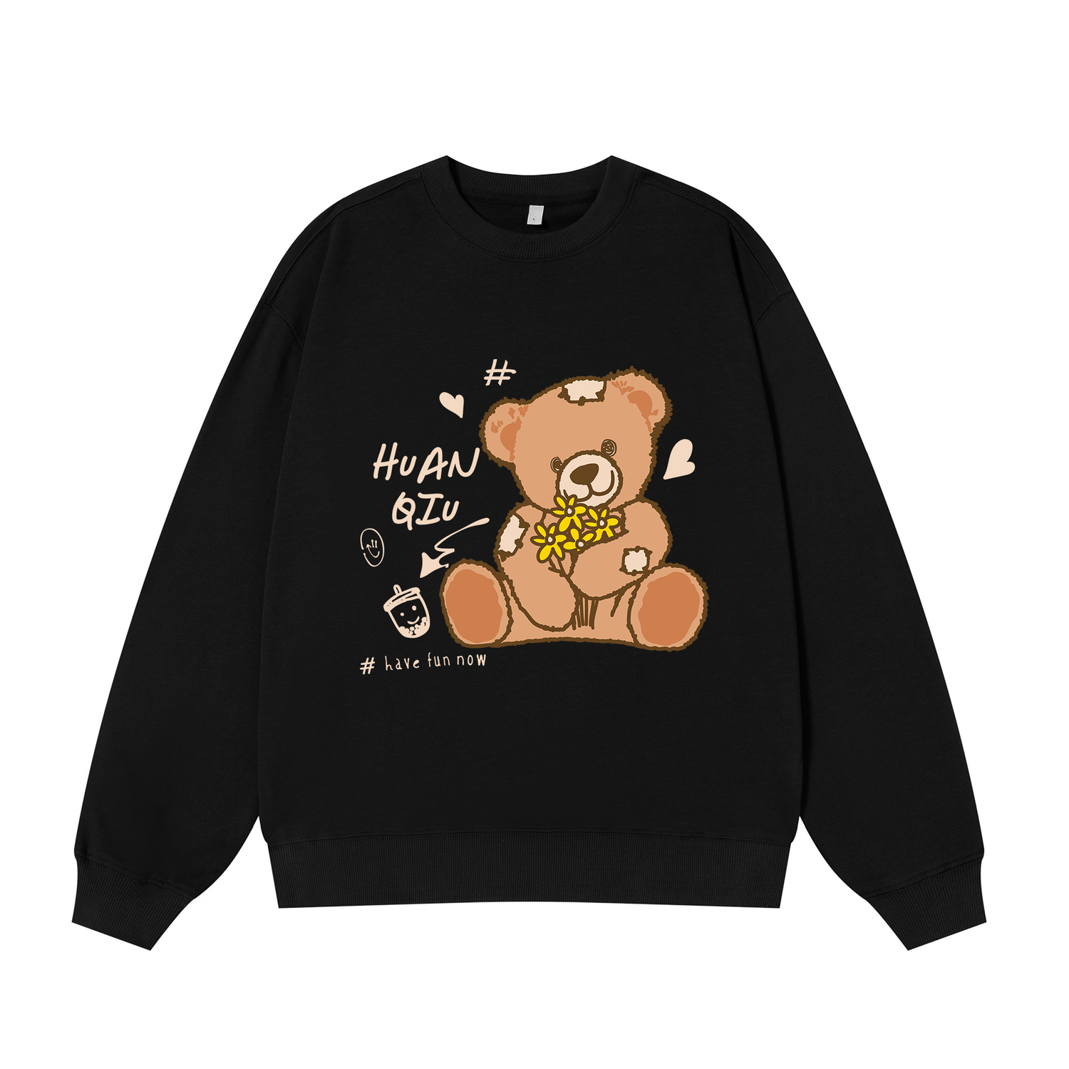 

Свитшот с круглым вырезом Unisex HUANQIU, черный (fleece-lined)