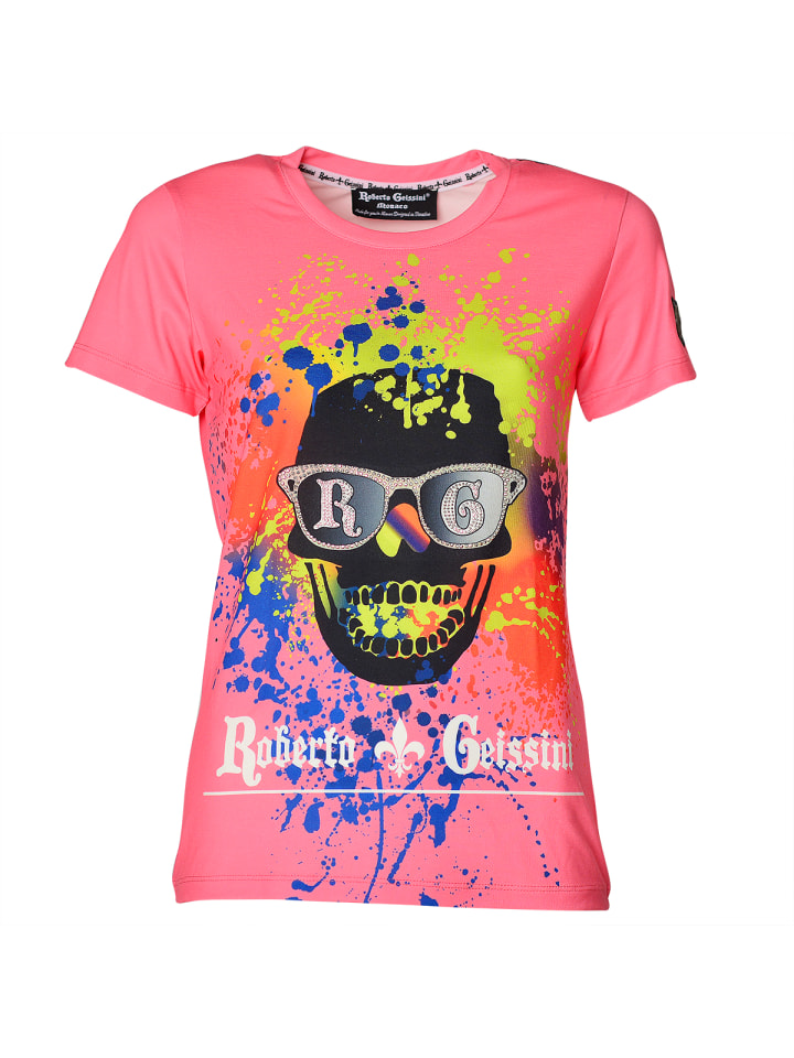 

Футболка с рисунком черепа и граффити, розовая Roberto Geissini