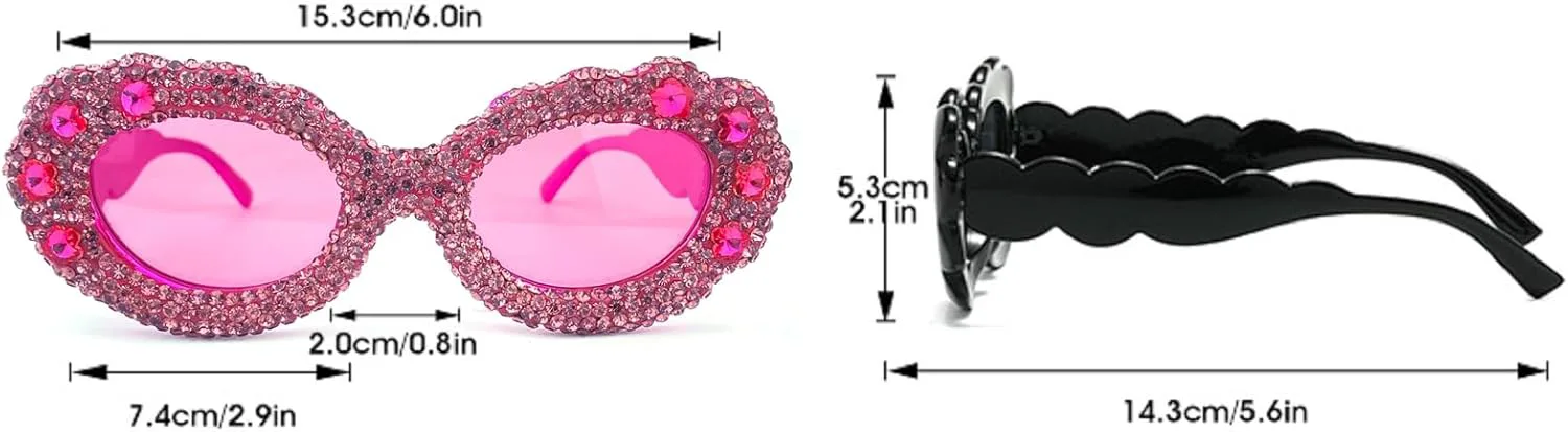 

Модные овальные солнцезащитные очки со стразами для женщин в стиле 90-х, сверкающие бриллиантами, милые маленькие солнцезащитные очки для рейв-вечеринки mincl, Rose