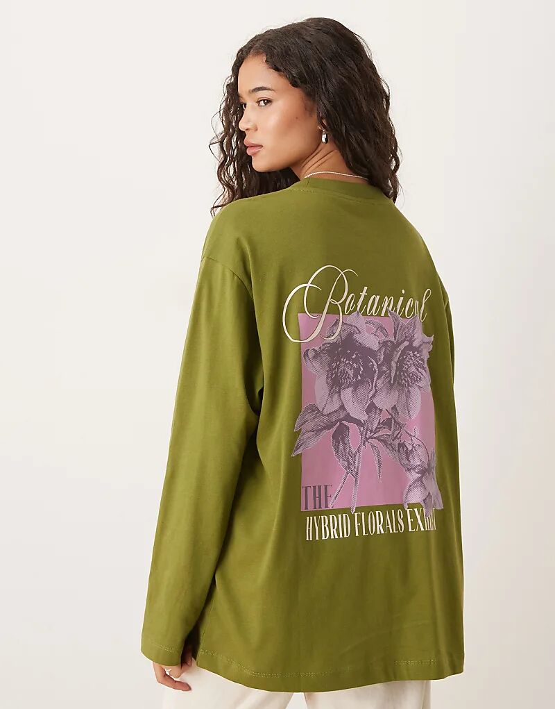 

Длинный топ ASOS DESIGN свободного кроя с цветочным принтом оливкового цвета