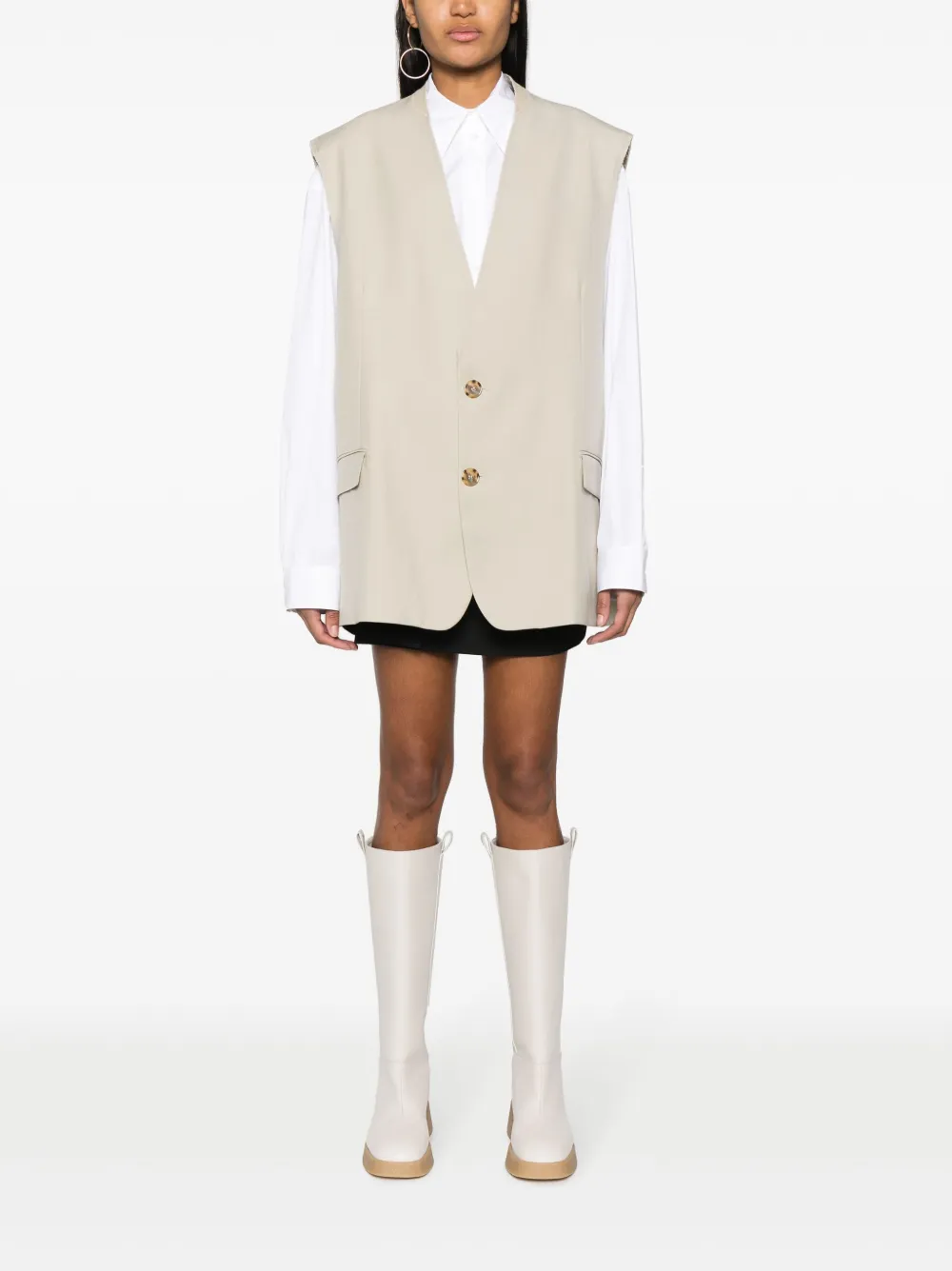 Однобортный жилет MM6 Maison Margiela, нейтральный — фото 2