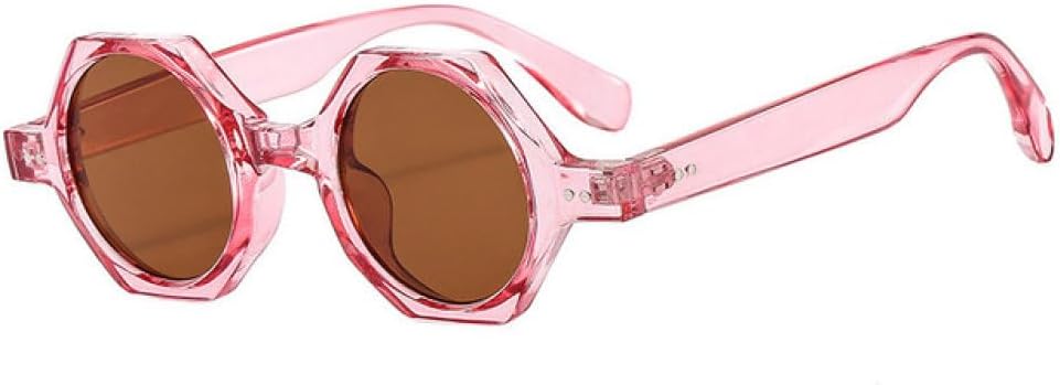 

Солнцезащитные очки Polygon Punk для женщин, в стиле стимпанк, круглые солнцезащитные очки для мужчин, защита от УФ-излучения UV400, уникальные очки для активного отдыха, унисекс WNCKSQ, C4pink-brown