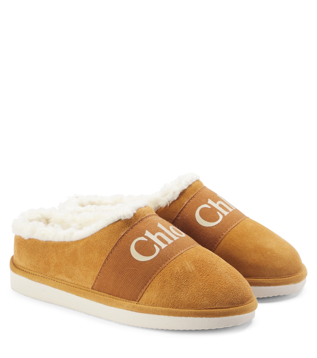 

Тапочки из замши и флиса с логотипом Chloé Kids, Stone