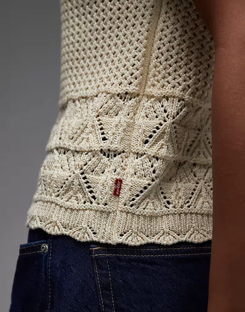 Вязаный крючком топ Levis Levi's, кремовый — фото 4