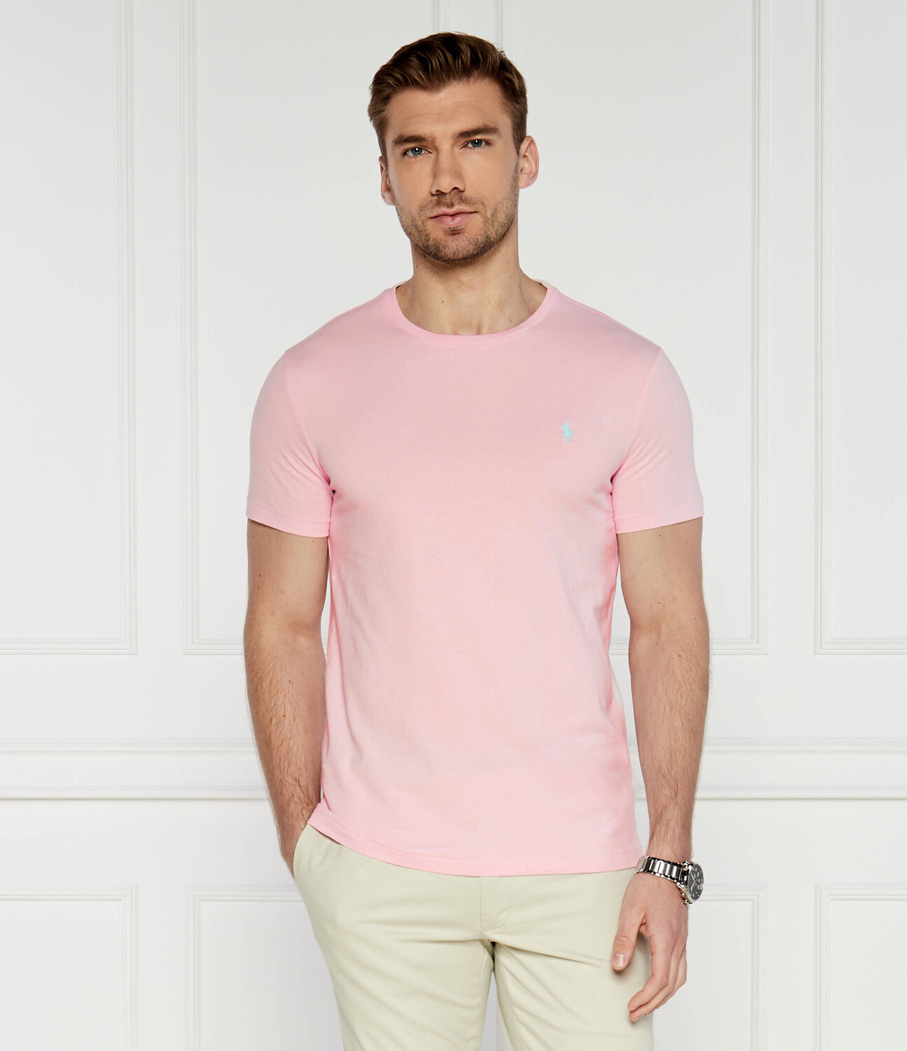 Футболка POLO RALPH LAUREN Slim Fit, пудрово-розовый — фото 3