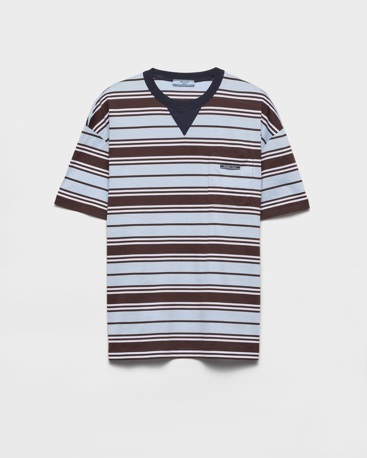 

Футболка в полоску из мерсеризированного хлопка Prada, эбонит/небесно-голубой