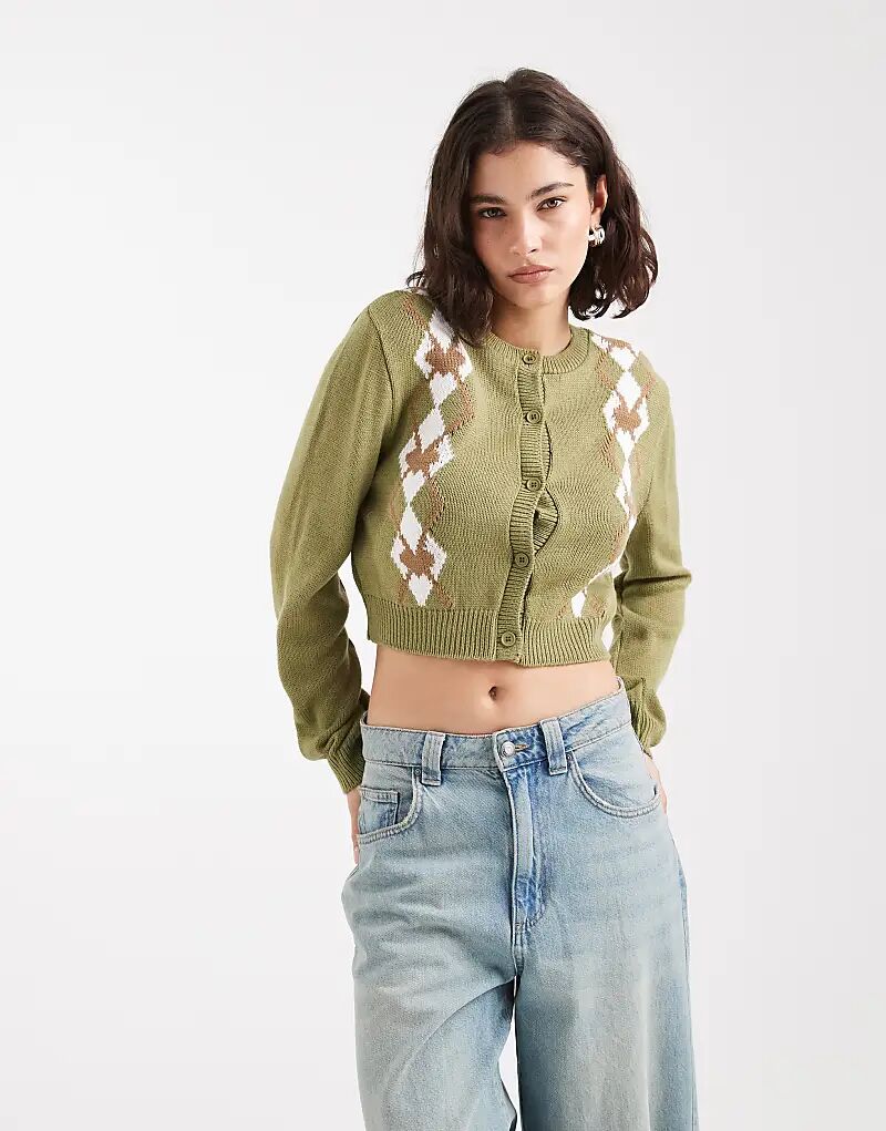 

Кардиган Miss Selfridge с узором «ромбы» оливкового цвета