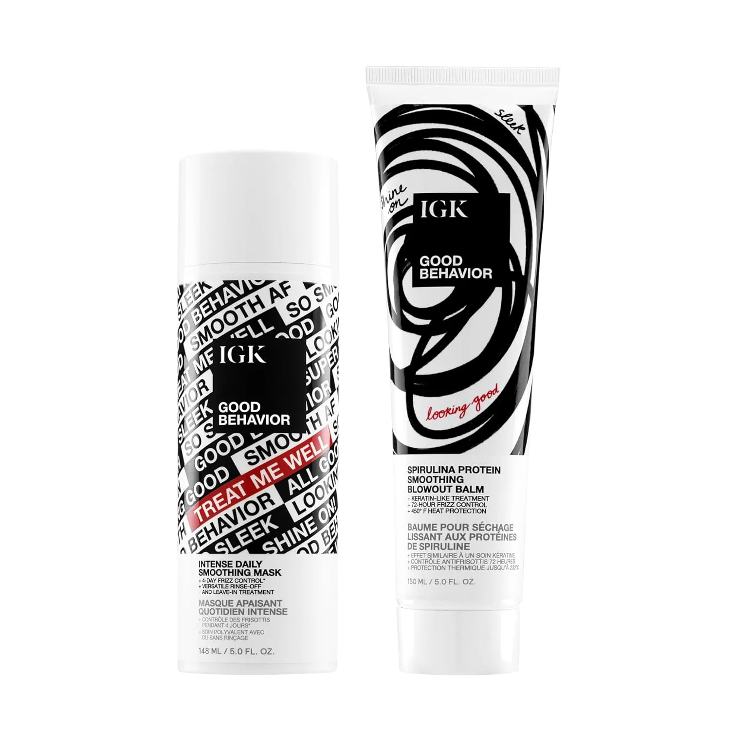IGK Good Behavior Bonding Mask + Good Behavior Blow Out Balm - набор для восстановления и укладки волос против пушистости, для гладкости и блеска, веганский и cruelty-free
