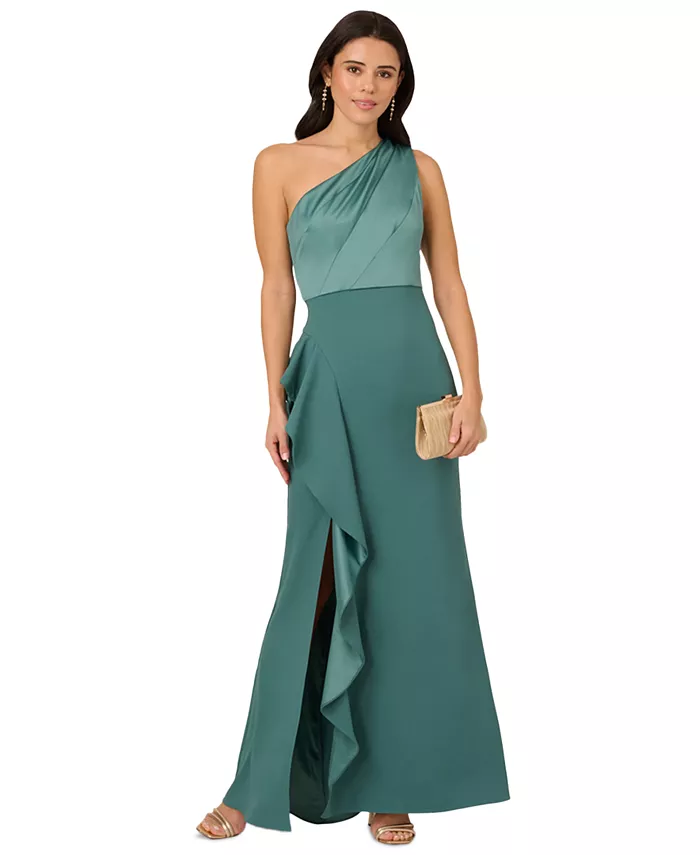

Платье Petite One-Shoulder Satin Dresses Adrianna Papell, зеленый