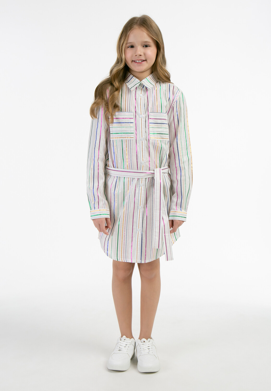 Толстовка myMo KIDS Hemdblusenkleid, цвет Weiss Mehrfarbige Streifen — фото 2