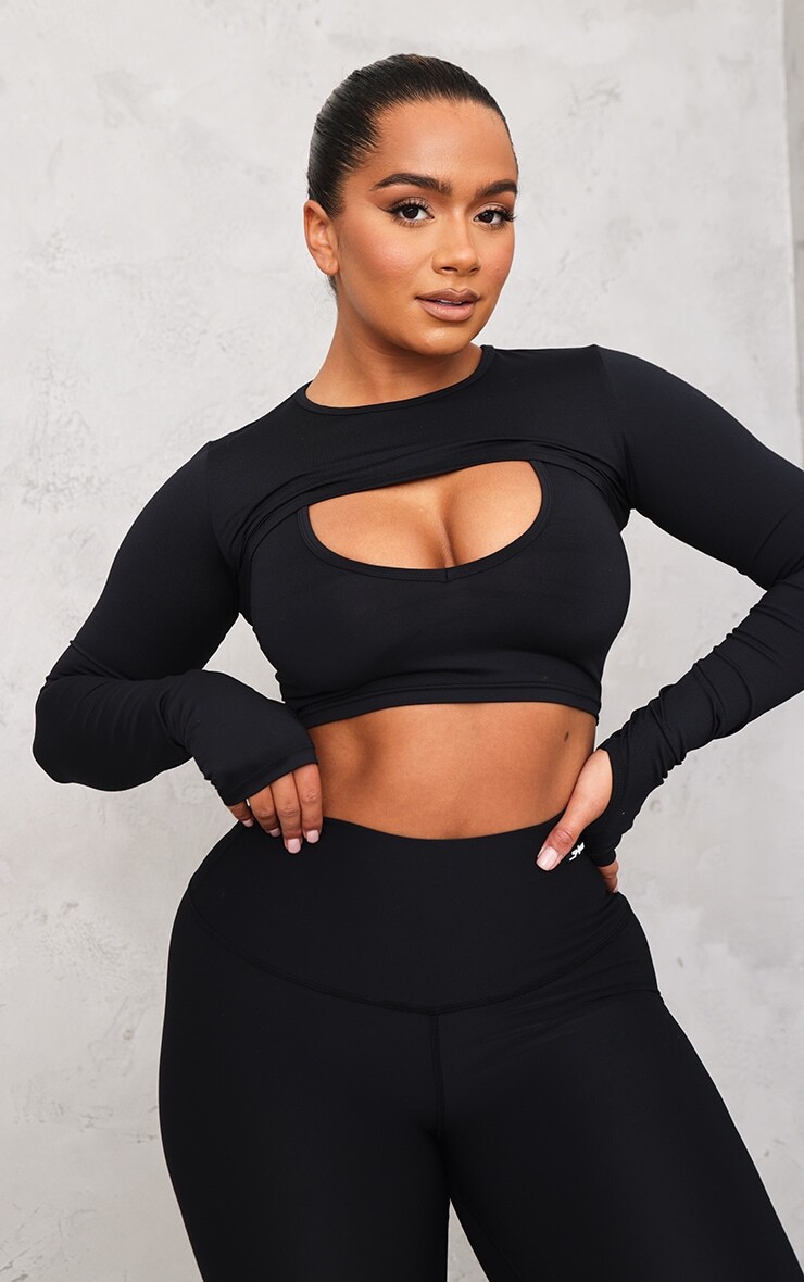 

PrettyLittleThing Черный укороченный топ из хлопка с начесом и фирменным логотипом Shape