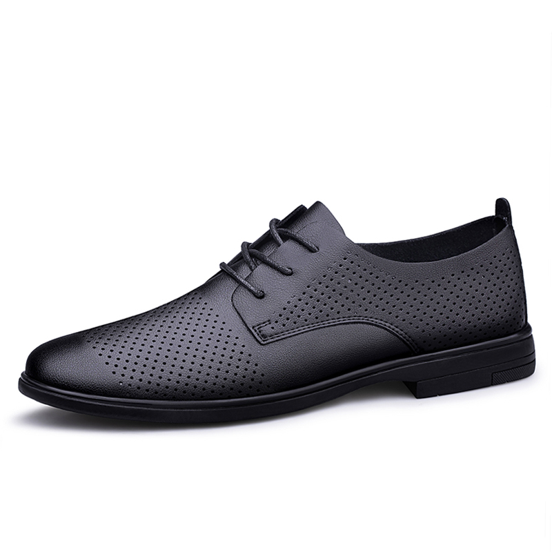 

BOLE Повседневные кожаные туфли мужские черные с перфорацией, цвет Black Cut-Out