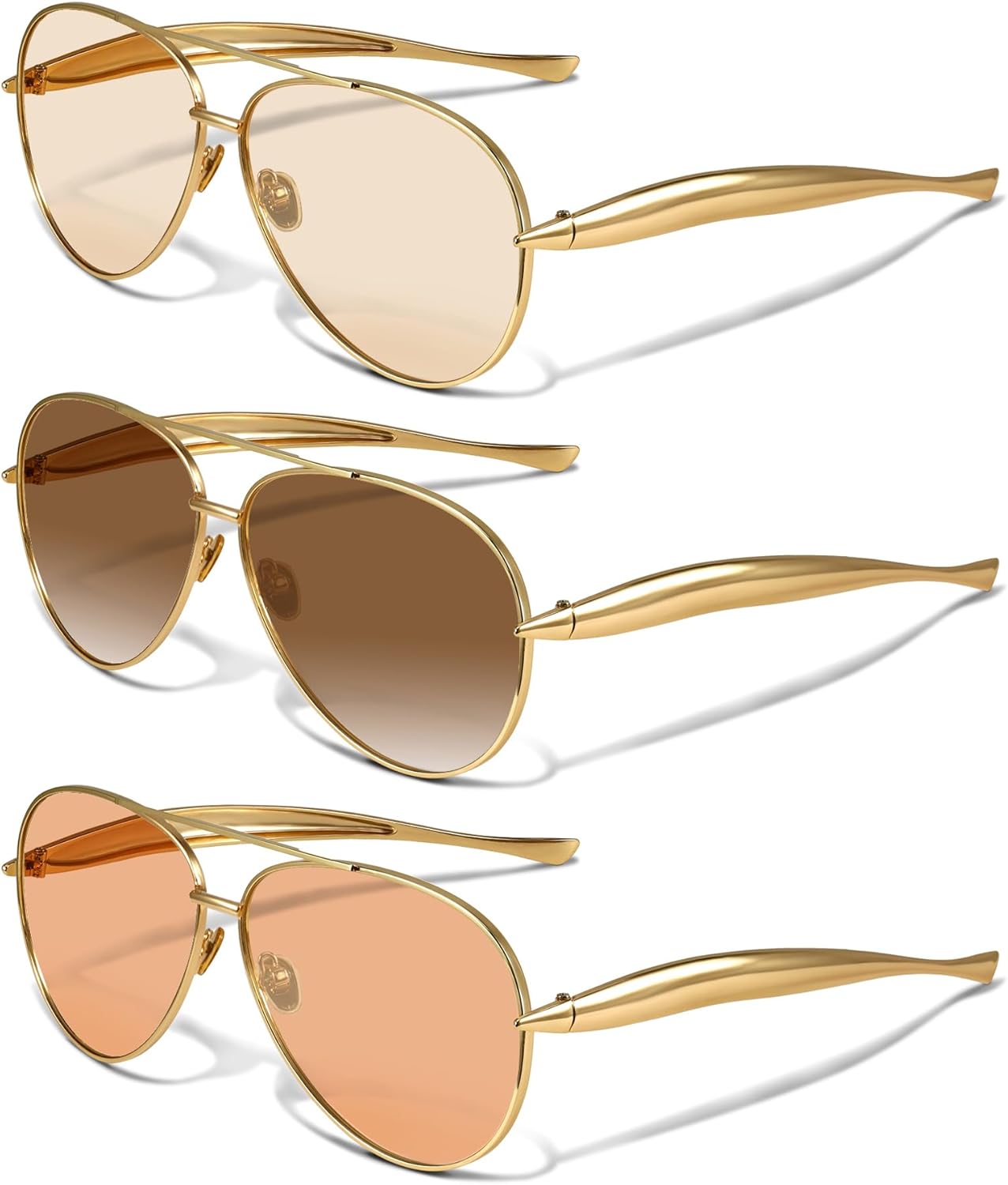 

Солнцезащитные очки-авиаторы YDAOWKN в стиле ретро, ​​золотистые, для женщин и мужчин, металлические, увеличенного размера, в стиле 70-х, C-gold Frame Champagne Lens + Gold Frame Brown Lens + Gold Frame Orange Lens