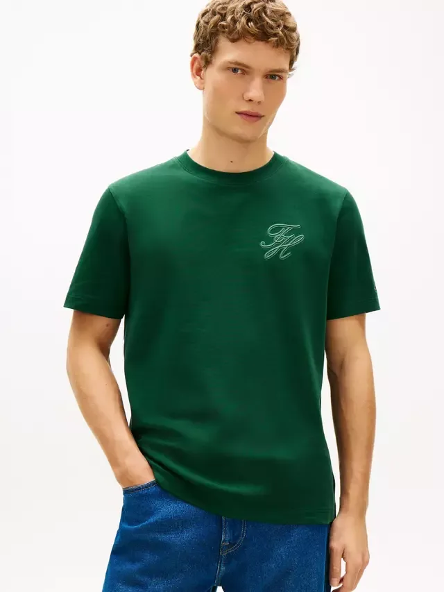 Футболка с вышитым логотипом в тон ткани Tommy Hilfiger, Dark Green