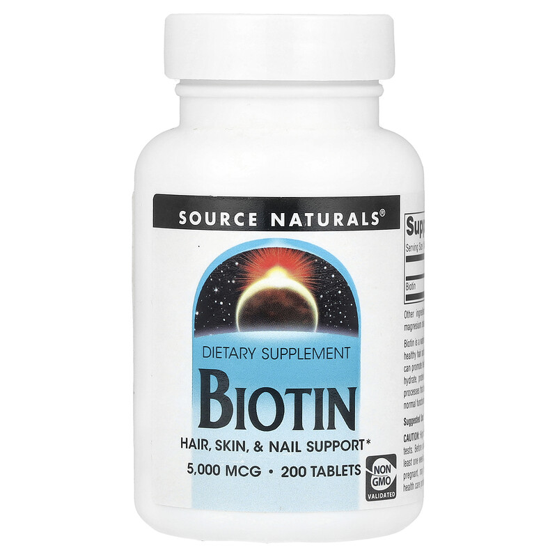 

Source Naturals, Биотин, 5000 мкг, 200 таблеток