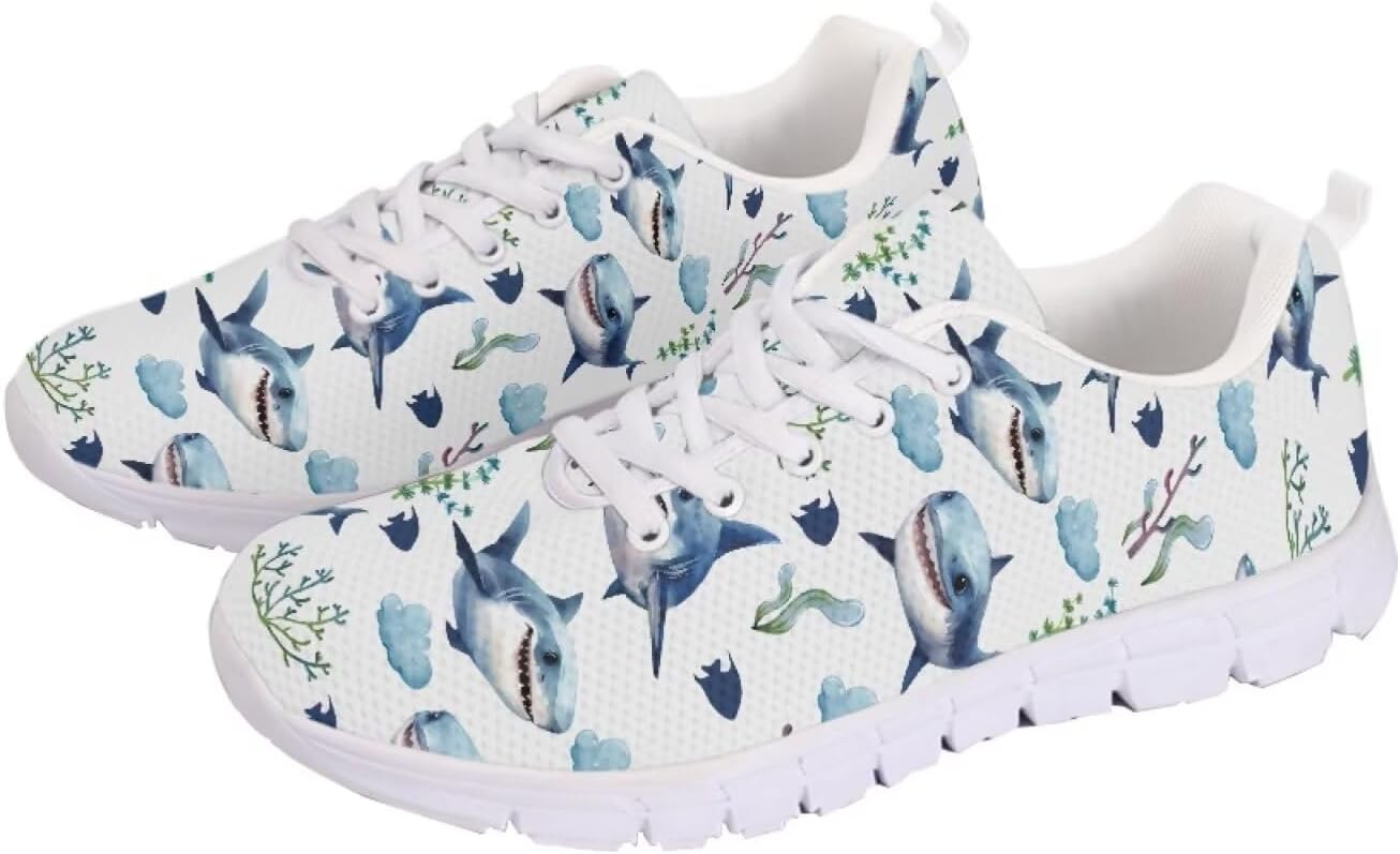 

Женские кроссовки для ходьбы, удобные, с шнуровкой, модные, мужские, противоскользящие, для тенниса, бега и спорта Getelinseng, Shark Print