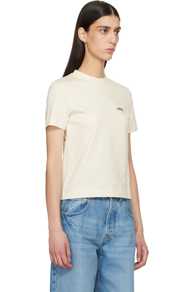 Jacquemus Бежевая футболка с коротким рукавом из грубой ткани — фото 2