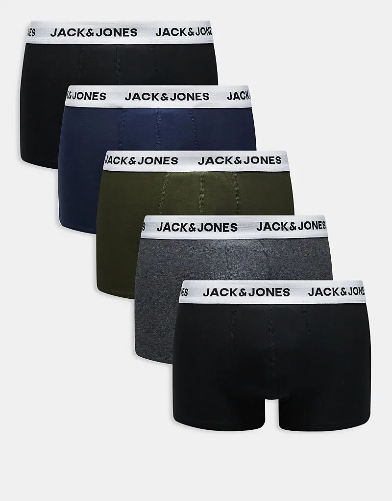 

Упаковка из 5 сумок-боксеров с логотипом в темных тонах Jack & Jones