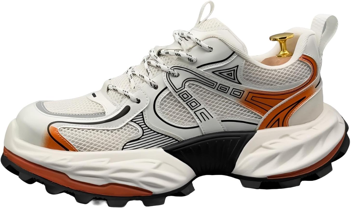 

Массивные кроссовки на платформе, спортивная обувь для бега, сетчатый верх с геометрическим узором, белые и оранжевые Generic