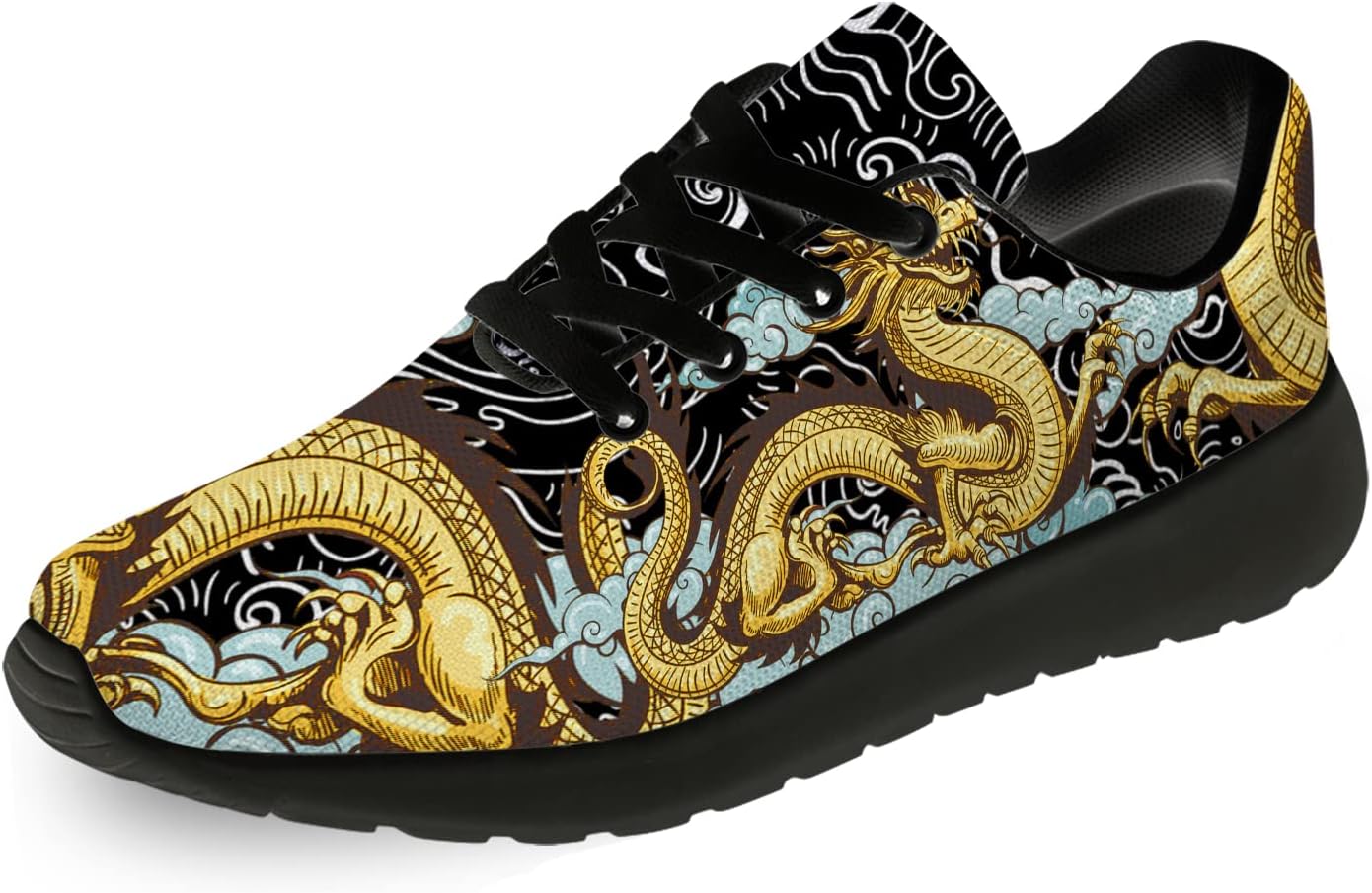 

Кроссовки Dragon для женщин и мужчин, беговые спортивные теннисные кроссовки, удобные прогулочные кроссовки, подарок для нее и для него Lodaden, черный/золотой