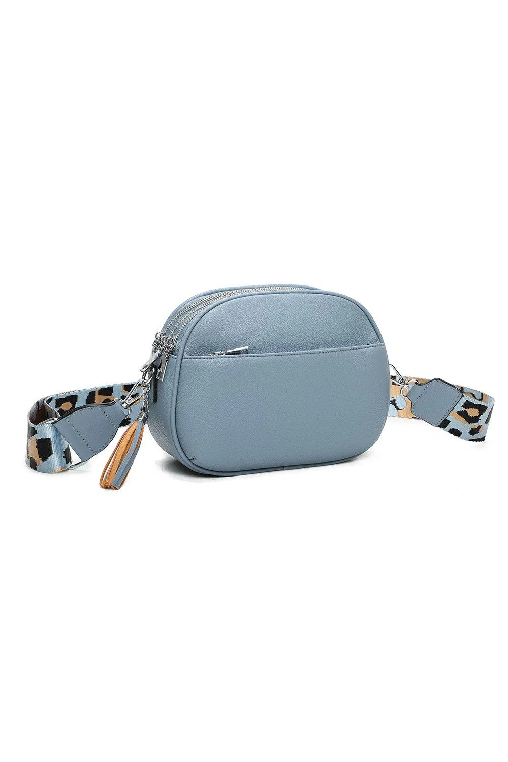 

Сумка через плечо Canguro из полиуретана с пятерной молнией и кисточкой, камуфляжный ремешок Fontanella Fashion, синий