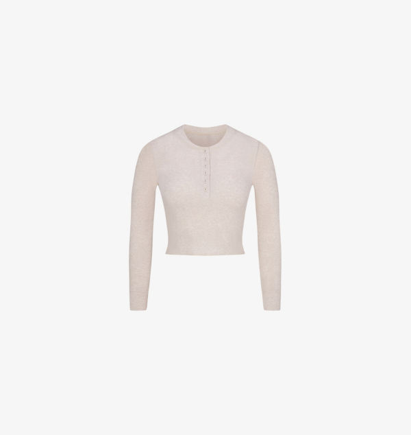 

Укороченный топ из эластичного хлопка «Хенли» Skims, цвет oatmeal heather