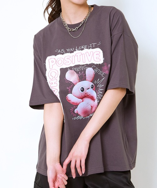 

Женская футболка оверсайз с коротким рукавом, принт «Кролик», саржа GORGE